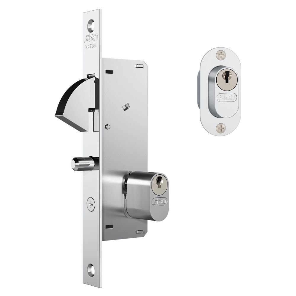 Fechadura Stam 940 Porta de Correr Acabamento Cromado - Espelho de Aço Inox